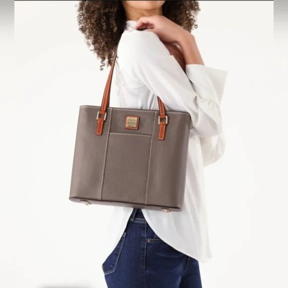 Dooney & Bourke Pebble Leather Lexington Shopper Tote – Light Grey | Like New - Picture 1 of 16